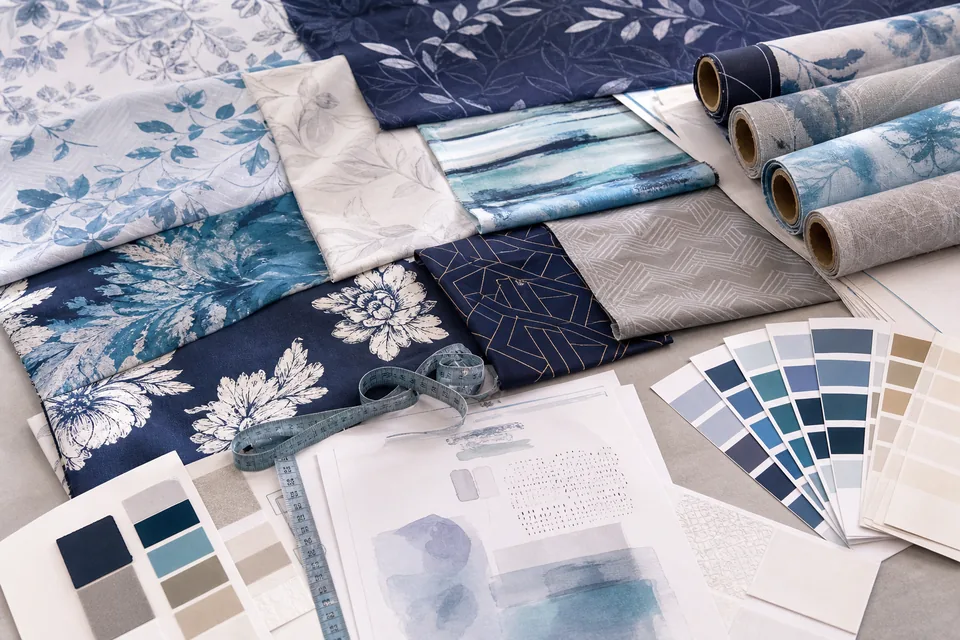 Printed fabric swatches, color cards and specification development