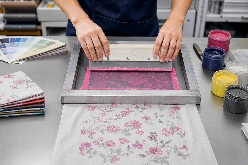 Hand squeegee preparation of a polyester print strike-off